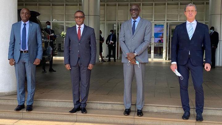 From left, Mr. Aimable Havugiyaremye, the Prosecutor General, Dr. Vincent Biruta, the Minister of Foreign Affairs and Cooperation, Mr. Johnston Busingye, the Minister of Justice and Mr. Serge Brammertz, Mechanism Prosecutor 