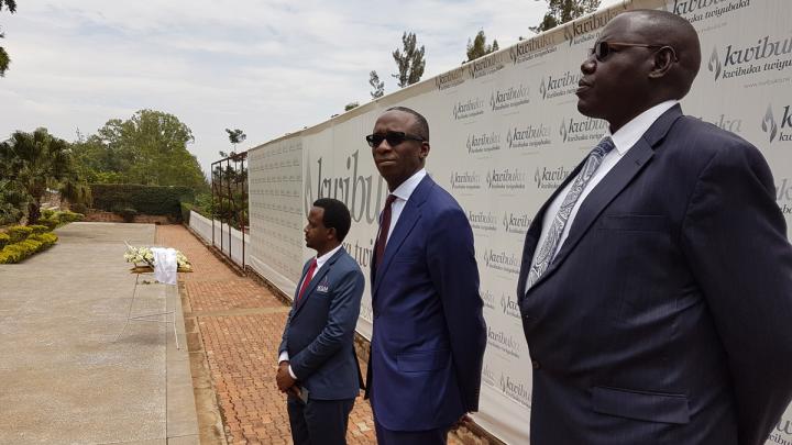 Registrar Elias (centre) at the Gisozi Genocide Memorial Centre in Kigali