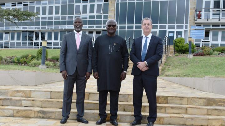 From left: IRMCT Registrar Abubacarr M. Tambadou, His Excellency Ernest Bai Koroma, IRMCT Prosecutor Serge Brammertz