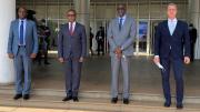 From left, Mr. Aimable Havugiyaremye, the Prosecutor General, Dr. Vincent Biruta, the Minister of Foreign Affairs and Cooperation, Mr. Johnston Busingye, the Minister of Justice and Mr. Serge Brammertz, Mechanism Prosecutor