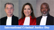 Picture of all three Mechanism principals with the inscription: International Criminal Justice Day