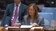 Headshot of the President Gatti Santana during her speech before the UN Security Council.