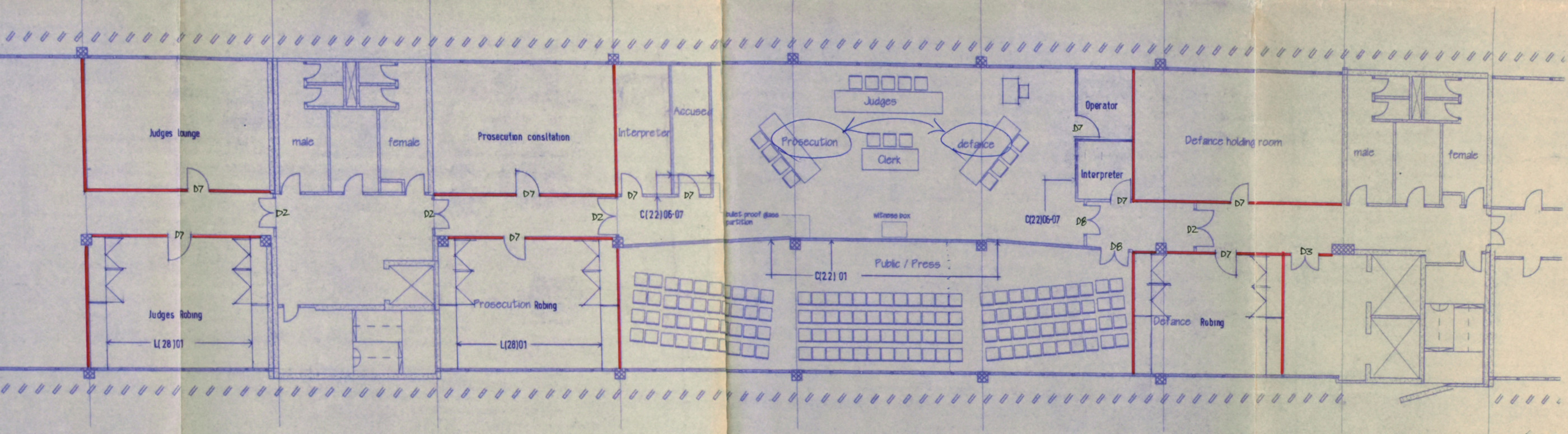 Blueprint of two of the ICTR's courtrooms.