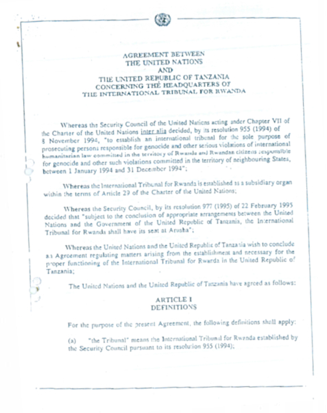 Agreement between the UN and the Government of the United Republic of Tanzania