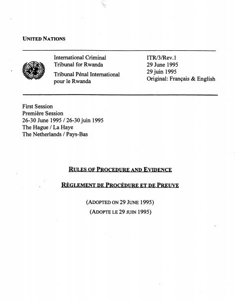 ICTR Rules of Procedure and Evidence as adopted in 1995